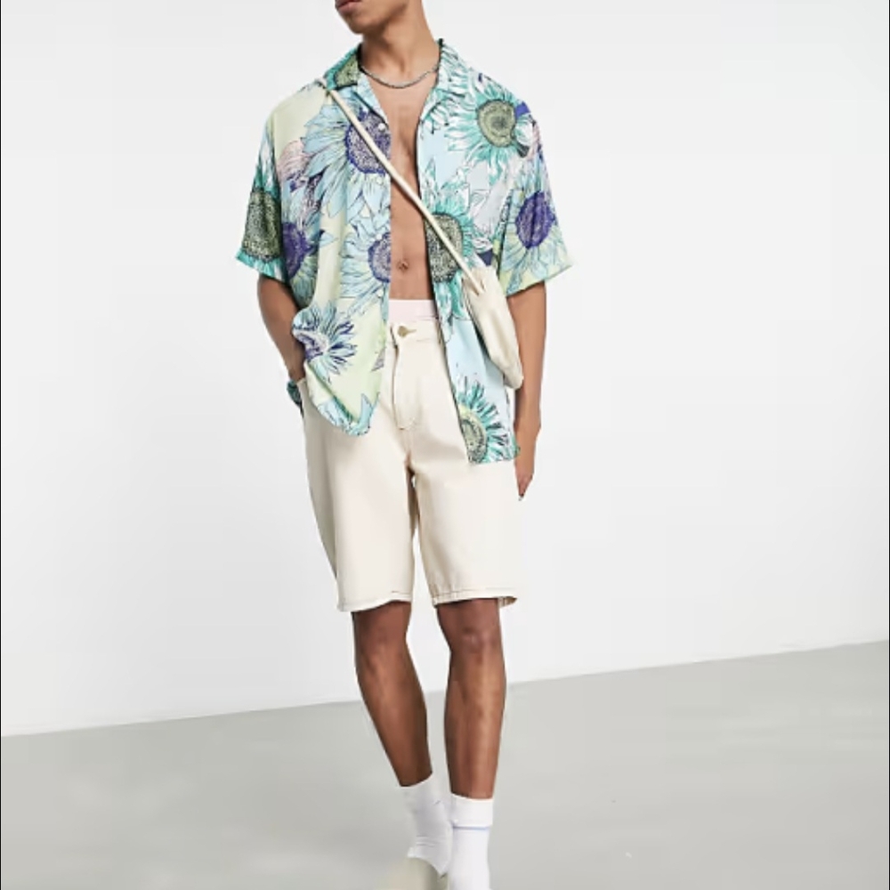 NWT Bershka Men's Floral Print Shirt Size L - Picture 2 of 9